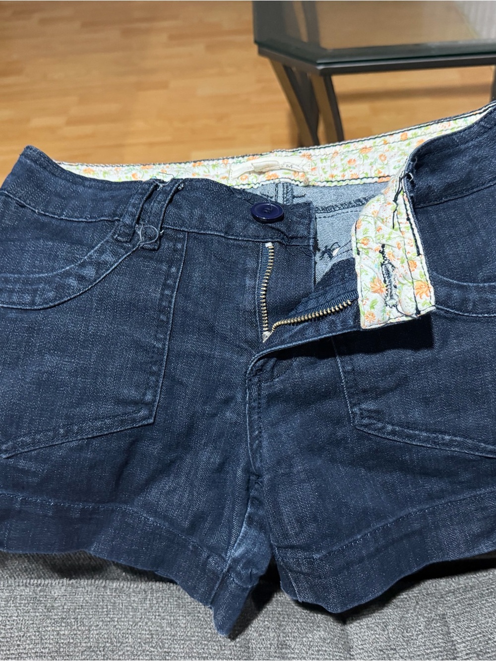 2.1 Denim Dark Navy Jean Shorts with Floral Waistband